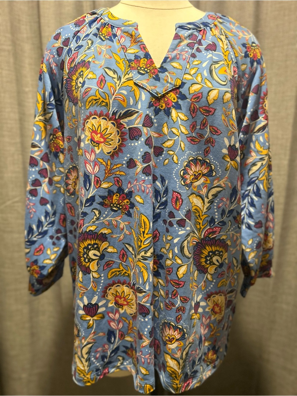 Kim Rogers Blue Floral Tunic Blouse